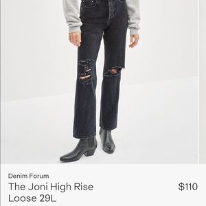 ARITZIA DENIM FORUM THE JONI HIGH RISE 29L SIZE 28